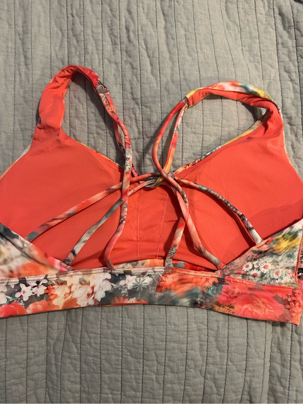 Athleta Floral Coral Multi-Color Strappy Sports Bra - Picture 2 of 3